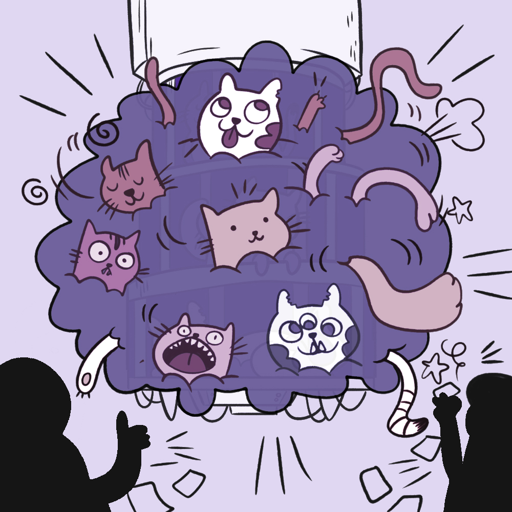 המחשב הקוונטי שהפך לענן שמתוכו מציצות שתי גרסאות של כל חתול